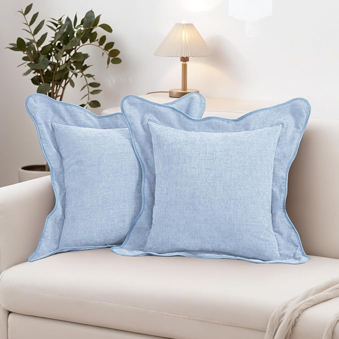 HAUSSY Scalloped Pillow Covers 22x22 Set of 2,Decorative Throw Pillows Cute Aesthetic Preppy Cushion Covers for Couch Bed Living Room,Light Blue