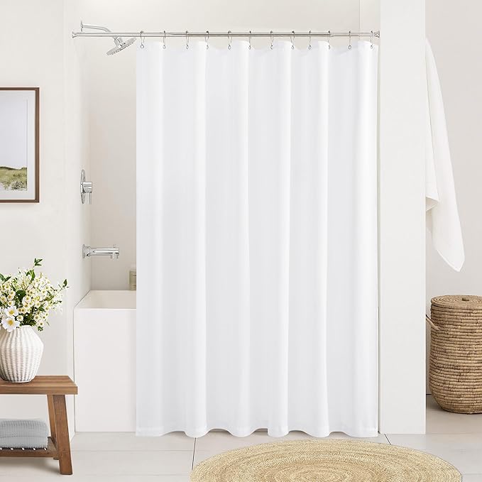 White Linen Long Shower Curtain 78 Inches Long Cloth Textured Fabric Shower Curtain Set with Hooks Water Repellent Simple Elegant Modern Farmhouse Country Bath for Bathroom 72x78 Inch