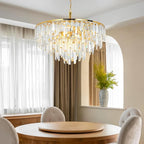 Gold Crystal Chandelier for Dining Room, 24" Modern Round Top K9 Crystal Chandeliers 5-Tier 8 Lights Adjustable Ceiling Hanging Pendant Light Fixture for Living Room Bedroom Foyer