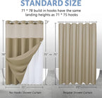 Furlinic No Hook Waffle Weave Shower Curtain with Snap in Fabric Liner,Honeycomb Textured Bathroom Curtains with See Through Top Window,Waterproof & Machine Washable,Beige,71x78 Inch