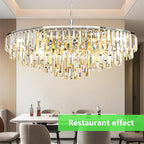 Chrome Modern Round Top K9 Crystal Chandelier Lighting Fixture, 17 Lights Round K9 Crystal Adjustable Hanging Lamp for Dining Room Bedroom Living Room,Hallway,Bar,Kitchen W39''