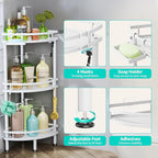 HapiRm Standing Corner Shower Caddy - 3 Tier Shower Organizer Corner with Soap Holder and 4 Hooks, Rustproof Bathroom Storage Shelves with Adhesives, White