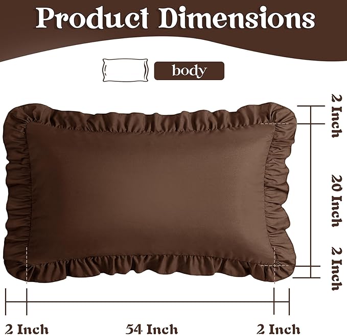 KKJIAF Ruffle Body Pillow Cases Set of 1, Ruffled Pillow Covers with Envelope Closure, Wrinkle Resistant Ruffled Long Pillow Shams 20" x 54", Brown