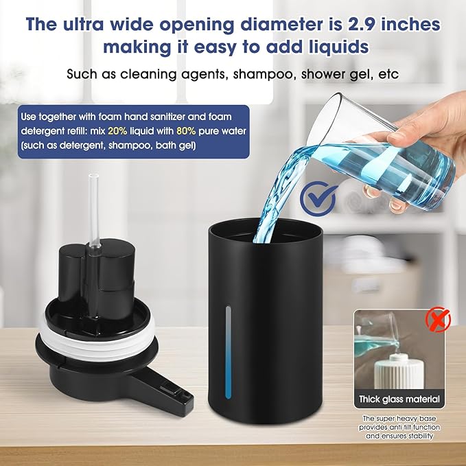 2 Pack Automatic Liquid Soap Dispenser, 13.5oz Touchless Electric Hand Soap Dispenser, Rechargeable Liquid Pump for Bathroom or Kitchen Sink, Waterproof Design (Black)