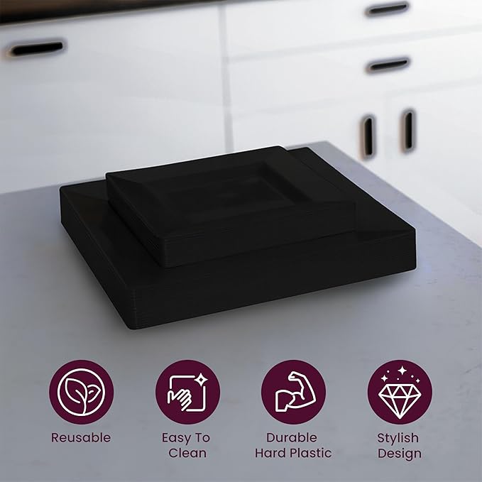 Aya's Square Plastic Plates - 6.5"/9.5" Black Disposable Plates for Party - Heavy-Duty Reusable Food Grade Plastic - 60 Count - Thick and Durable to Prevent Breaking - Ideal for Events and Gatherings