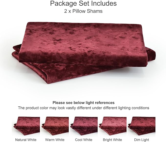 PHF Truly Velvet Pillowcases Standard Size, No Insert, 2 Pack Ultra Soft Breathable Pillow Shams Covers with Envelope Closure, 20" X 26" Luxury Cozy Warm Fuzzy Flannel, Wine Red