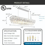 Rectangle Chandeliers for Dining Room, 40" Chrome Modern Top K9 Rectangle Crystal Chandelier 12 Lights Rectangular Adjustable Pendant Ceiling Light Fixture for Dining Room Kitchen Island