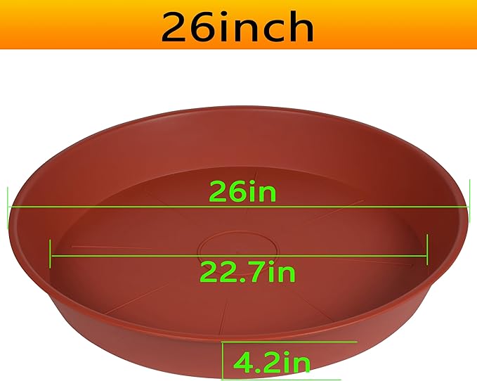 2 Pack of Extra Large Plant Saucer 24 26 inch (22.5 inch Base), 4.2" Depth, Plastic Birdbath Bowl for Indoors Outdoor, Deep Heavy Duty Plant Saucer Dish for Garden (26", Terracotta)