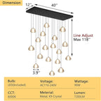 Crystal Rectangular Chandeliers for Living Room Dining Room Light LED Pendant Lights Fixtures Lighting Chandelier for Foyer Entrance Black