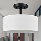 Modern Black Light Fixture Ceiling Mount Flush Mount Drum Ceiling Light Fixture 3 Light Semi Flush Mount Ceiling Light for Hallway Bedroom Entryway Foyer Office