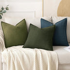 MIULEE Decorative Linen Pillow Covers 16x16 Inch Green Boho Farmhouse Neutral Couch Throw Pillows for Bed Pack of 2 Accent Outdoor Pillowcase Modern Sofa Cushion Livingroom Home Decor