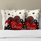 Love Throw Pillow Covers Set of 2, 16x16 Inch Red Black and Buffalo Check Hearts Romantic Accent Pillowcases for Sofa Couch Chair Bed Porch Farmhouse Style Decor