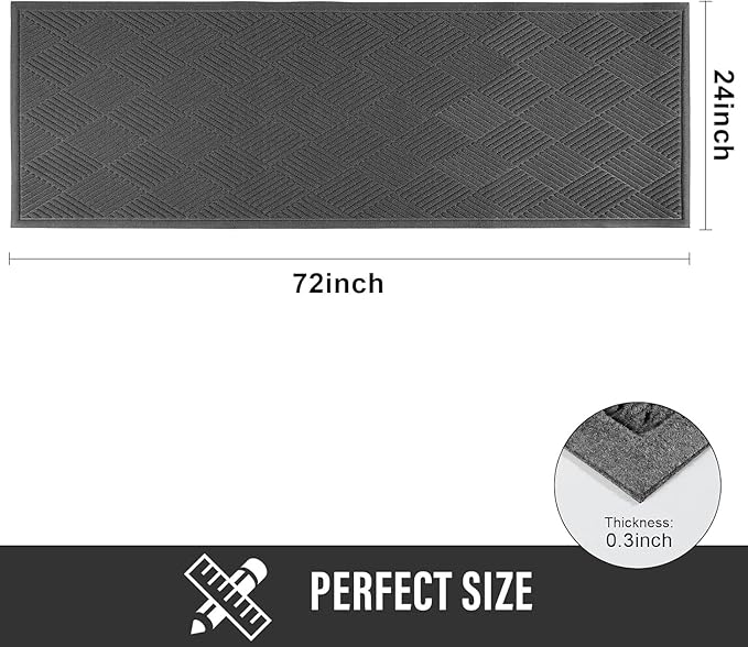 Sturdy Front Door Mat, Absorbent Muddy Dirt Resist Welcome Door Mats Outdoor Indoor, Stain and Fade Resistant, Non-Slip Rubber Backing Low Profile Doormat for Entryway, 72×24, Charcoal