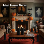 Homemory 4"x12" Black Flameless Candles, Halloween Candles, Outdoor Waterproof Flameless Candles with Remote and Timers, Gothic, Battery Operated LED Pillar Candles, Won't Melt Plastic, 2Pack