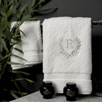 Decorative and Monogrammed Hand Towels for Bathroom Kitchen Makeup | Personalized Gift for Wedding-Bridal | Roman Font Custom Luxury Turkish Towel | Spa Collection, Oversized, 16 X 30 Inch, Set of 2