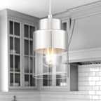 2-Pack Pendant Lights Kitchen Island, Brushed Nickel Dual Shade Hanging Lights Fixtures with Metal and Clear Glass, Kitchen Pendant Lighting Over Island for Dining Room, AD-24022-1P2-SN