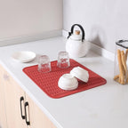 Silicone Dish Drying Mat for Multiple Usage,Easy clean,Eco-friendly,Heat-resistant Silicone Mat for Kitchen Counter or Sink,Refrigerator or Drawer Liner Red XL 18 inches x 16 inches