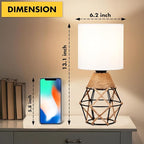 Hamilyeah Table Lamps Set of 2, Woven Nightstand Lamps With On/Off Switch, Farmhouse Bedside With White Fabric Shade, Modern Simple for Bedroom, Living Room L6.2*W6.2*H13.1inch