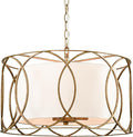 HYDELITE Brass Drum Pendant Light Drum Chandelier 3-Light Dining Table Fixture with White Linen Diffuser