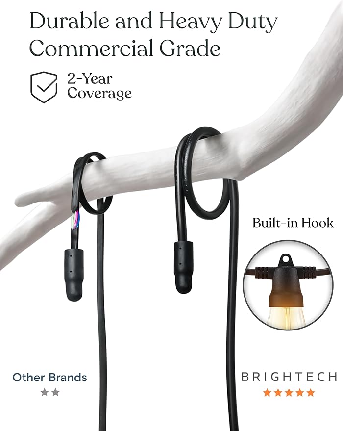 Brightech Ambience Pro Solar String Lights for Outside - Super Bright Remote Control Color Adjustable Outdoor String Light - Commercial Grade String, 15 Waterproof LED Bulbs for Patios, Camping - 48Ft
