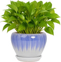 Deep Dream 6 Inch Plant Pots- Ceramic Planter Pot with Drainage Hole and Saucer, Round Flower Pot for Indoor Outdoor Succulent, Snake Plants and Cactus, White&Blue