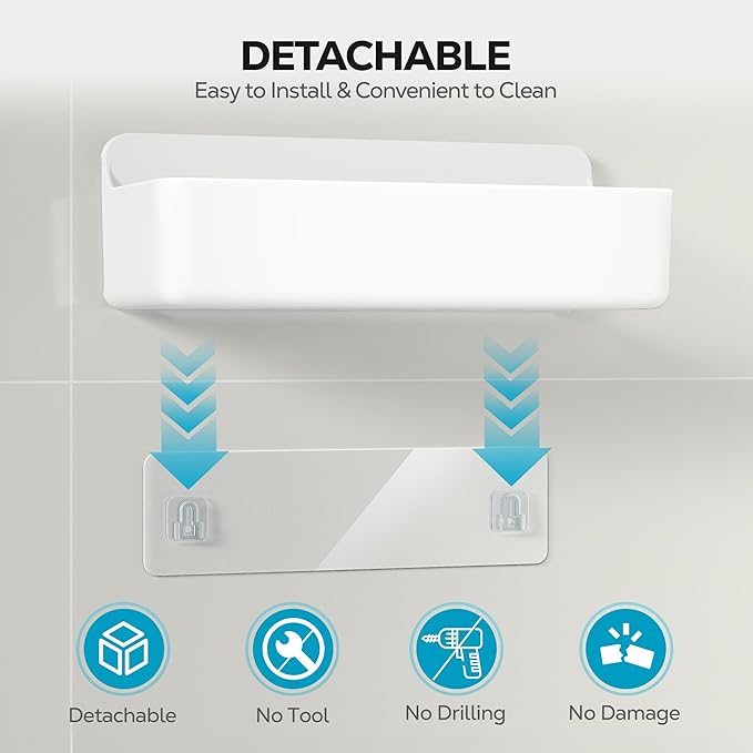 Nieifi Adhesive Wall Shelf, Shower Sheves 5 Pack with Soap Holder, Shower Organizer for Bathroom Organization, White