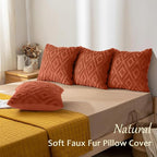 decorUhome Pack of 4 Faux Fur Fall Burnt Orange Throw Pillow Covers 18x18, Soft Decorative Couch Pillow Covers with Velvet Back for Modern Sofa Living Room, Rust
