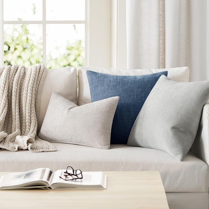 MIULEE Pack of 2 Decorative Throw Pillow Covers Soft Chenille Throw Pillows Solid Textured Cushion Covers for Couch Sofa Bedroom Living Room 18x18 Inch, Grey White