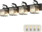 Modern Bathroom Vanity Light, 4-Light Black Bathroom Lighting Fixtures Over Mirror, 28.4" Crystal Wall Light Sconce for Bathroom/Bedroom/Vanity, Includes LED Bulbs, Easy Installation