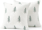 MIULEE Christmas Decorative Pillow Covers Set of 2 Faux Fur Throw Pillows with Embroidered Christmas Tree 16x16 Inch White Green Winter Couch Covers for Festival Sofa Bedroom Living Room Home Decor