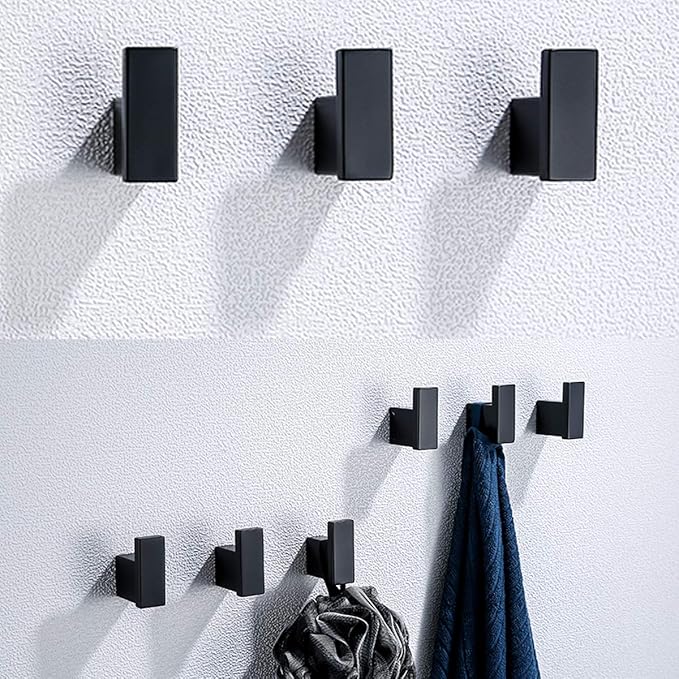 RANDOM Matte Black Towel Hooks for Bathrooms Kitchen Black Hooks for Hanging 2 Pack SUS 304 Stainless Steel Wall Hooks Modern Bathroom Hardware Accessories Coat Robe Hook Wall Mounted.96009-8MB