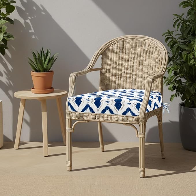 idee-home Outdoor Chair Cushions Set of 2, Thick 19" x 19" x 3" Outdoor Seat Cushions Patio Furniture Waterproof with Ties, Dining Pads
