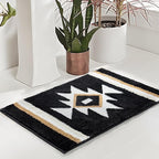 Bathroom Rugs Boho Bath Mat Non Slip Black Aztec Bath Rug, Soft Absorbent Luxury Plush Washable Floor Carpet for Bathroom Shower Modern Decor 18x24