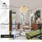 Gold Crystal Chandeliers 24” Modern Large Chandeliers Luxury 4-Tier 12 Lights K9 Crystal Round Ceiling Pendant Light Fixture Contemporary for Dining Room Foyer Staircase Living Room