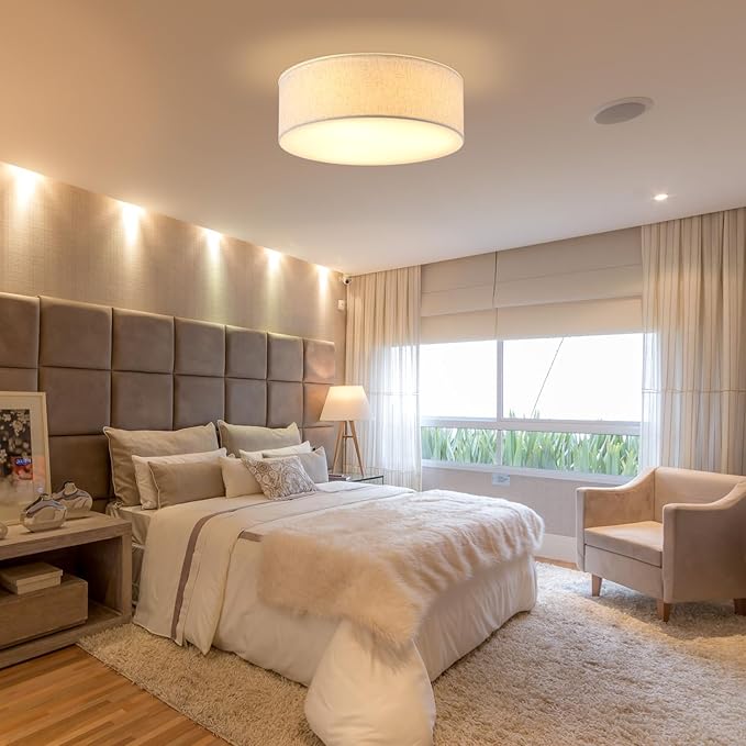 18'' Flush Mount Ceiling Light Modern Farmhouse Drum Ceiling Light Fixture with Linen Fabric Shade 3-Light Drum Ceiling Lighting Round Semi Flush Lighting for Bedroom Hallway Living Room Kitchen