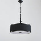 Shrine Lighting Drum Chandeliers, Farmhouse Style, Perfect Drum Pendant Light for Dining Room, D21'' x H8'', Adjustable Chains 59'', E26*3 Sockets, Black Linen Fabric Lampshade & Black Rod