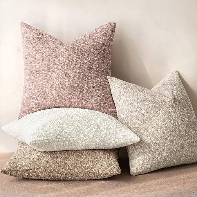 MIULEE 20x20 Inch Decorative Pillow Covers for Couch Bed Set of 2 Textured Boucle Neutral Winter Throw Pillows Pink Accent Solid Cushion Pillowcases Sofa Livingroom Home Decor