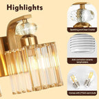 Modern Bathroom Vanity Light, 2-Light Gold Bathroom Lighting Fixtures Over Mirror, 12.6" Crystal Wall Light Sconce for Bathroom/Bedroom/Vanity, Includes LED Bulbs, Easy Installation