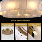 Alabaster Chandelier D31in Spanish Natural Marble Round Chandeliers, 2 Tiers Modern Living Room Chandelier, Alabaster Pendant Light Fixture, Dimmable Chandeliers for Bedroom, Entryway, Foyer