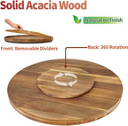 Utoplike Extra Large Acacia Wood Serving Tray, 23.6'' Round Charcuterie Board, Cheese Board with Rotating Base Raised Edge and Removable Dividers for Food, Snacks, Party, Dining