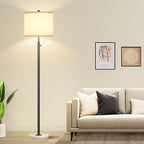 Nintiue Dimmable Floor Lamp for Living Room, 11W LED Bulb Included, Modern Standing Lamp with Marble Base, Tall Pole Light with White Linen Shade for Bedroom Reading Office Corner Nursery-Black