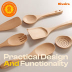 Riveira Maple Wooden Cooking Utensils Set of 6 Premium Quality Non-Toxic Wooden Spoons and Spatula for Cooking