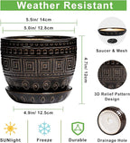 G EPGardening Ceramic Plant Pot - 5.5 Inch Ceramic Planter for Indoor Plants, Boho Round Indoor Flower Pot with Drainage Hole and Saucer, Plant Lover Gifts, Garden Home Room Decor, Black