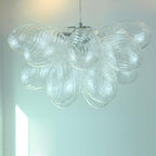 20 in. Bubble Ball Glass Chandelier Clear Swirled Ribbed Blown Glass Pendant Light Fixture for Bedroom Restaurant Dining Room Over Table