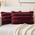 FUTEI Burgundy Decorative Throw Pillow Covers 12x20 Inch Set of 2, Square Soft Faux Rabbit Fur Big Striped Cushion Cover,Home Decor for Couch Sofa Bed Living Room