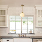 Milk Glass Pendant Lights Kitchen Island 2 Pack, 7.3" Brushed Gold Modern Pendant Light Fixtures with Rods, Globe Hanging Lighting for Kitchen Sink Bathroom Dining Room, E26 Base