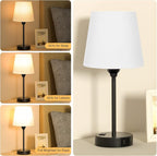 White Bedside Lamps for bedrooms Set of 2 - Nightstand Bedroom Lamp with USB C Port and AC Outlet Charging, 3 Way Dimmable Touch Control Small White Bed Side Table Lamp, Nightstand Light for Kids