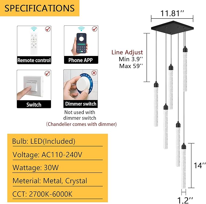 Modern Crystal Pendants Lighting Mini Chandelier for Kitchen Island LED Dimmable Ceiling Handing Lighting Adjustable Flush Mount Ceiling Light for Dining Room Hallway