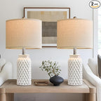20.5" White Modern Ceramic Bedside Lamp Set of 2 for Bedroom Decor Farmhouse Table Lamp for Living Room Office Dorm