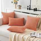 MIULEE Coral Red Corduroy Pillow Covers 12x20 Inch Set of 2 Super Soft Boho Striped Pillow Covers Decorative Textured Throw Pillows for Couch Cushion Bed Livingroom